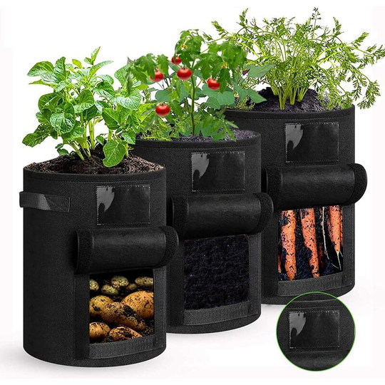 Plant Bag, Garden Planting Bags, 7 Gallon Vegetable Bag, Non-Woven Fabric Planting Potato Potting Bag, with Handles, Reusable (3 Pack)