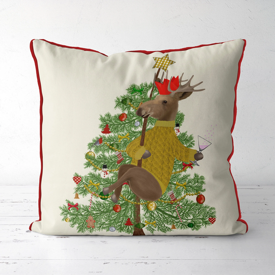 Christmas Pillow Cover, Moose Tree Pole Dancing, Funny Festive Gift, Holiday Season Home Decor, Christmas Cabin Pillow, Made in UK