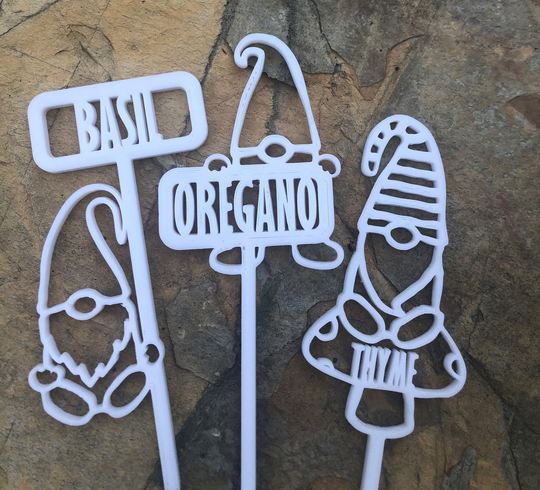 Pack Of Three Different Gnomes, Custom Gnome Plant Labels, Herb 3D Printed, Cute Garden Accessories, Small Labels For Seedlings
