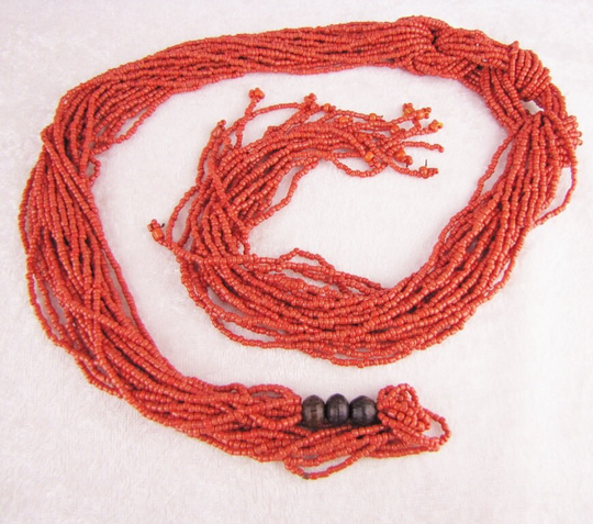 Extra Long Red Seed Beads Knot Statement Necklace, Unique Boho Hippie, Rope Fringe Gift For Her