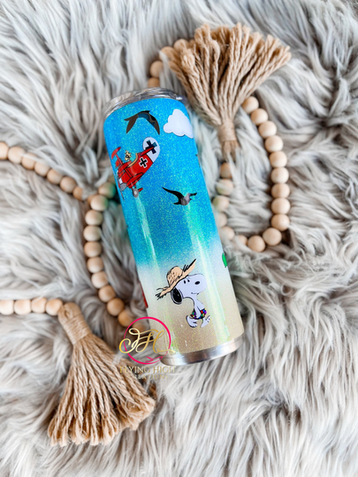 Summer Snoopy Glitter Tumbler, Collection Seasons Peanuts Woodstock Beach Cup