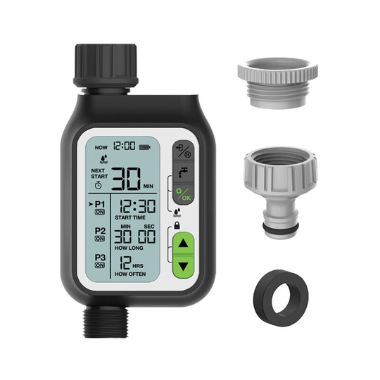 Water Timer Automatic Watering Hose System Garden Plant Lawn Sprinkler Kit Rain Sensor Child Lock Manual Irrigation and 3 Separate Irrigation Programs