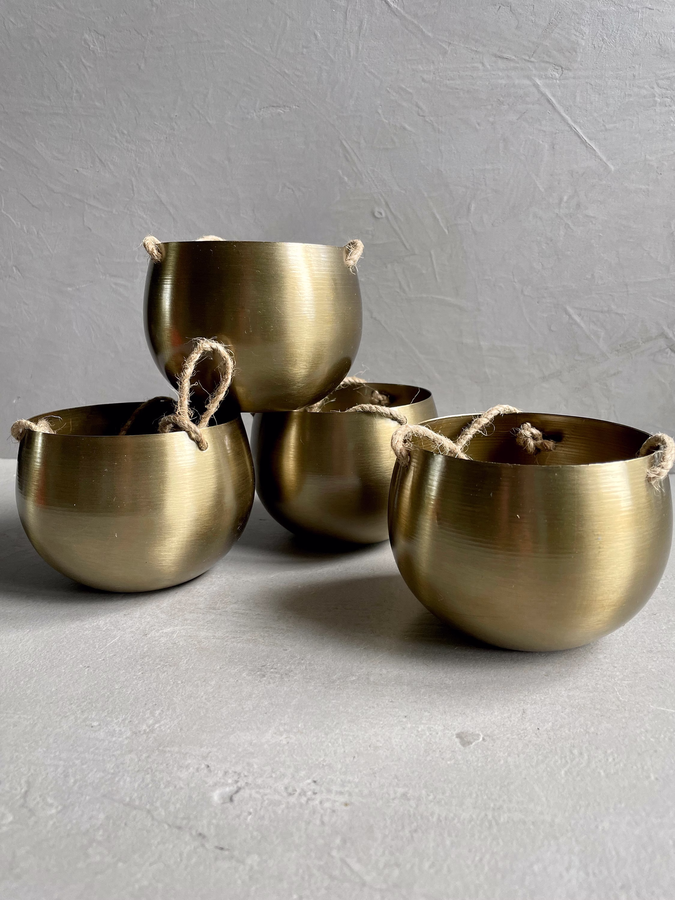 Vintage Gold Metal Pots | Lovely Design No Drainage Hole Planter With Thread Projects & Crafts Hanging Pot Cover Handmade