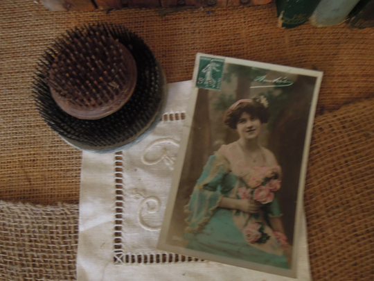 Vintage Metal Flower Frogs/1910 French Post Card & 2 Two Round