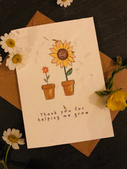 Thank You For Helping Me Grow Card Made From Plantable Wildflower Seed Paper