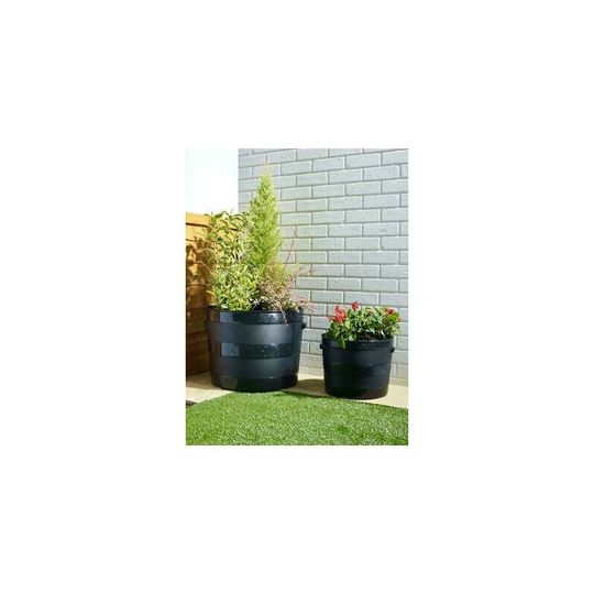 Large Black Barrel Tub Garden Flower Herb Plant Pot Plastic Wooden Oak Effect