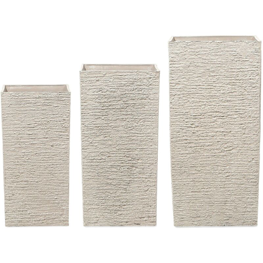 Set of 3 Flower Planters Tall Stone Gardening Pots Indoor Outdoor Beige Gaza - Beige