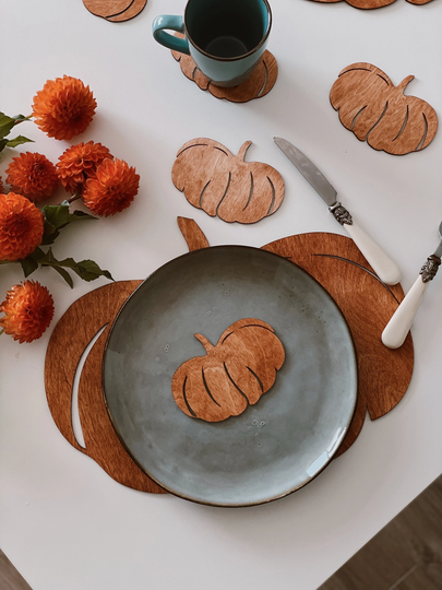 Charger Plate Pumpkin Set, Coasters & Plates Thanksgiving Table Décor, Fall Charger Plate