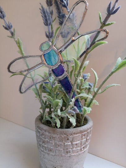 stained Glass Dragonfly Garden Planters