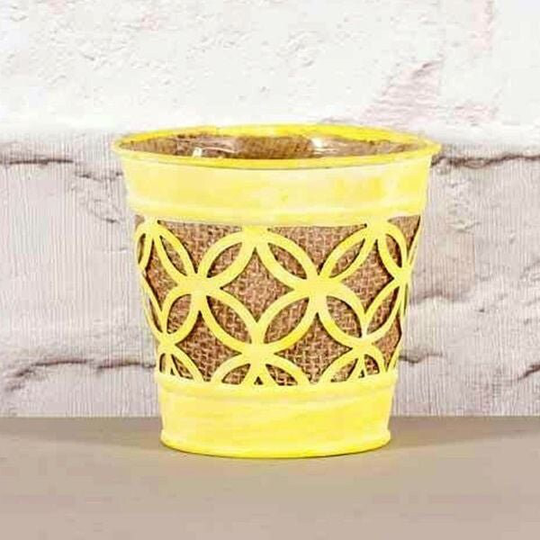 Yellow Metal Pot With Hessian 11.5cm Indoor Planter - Fast & Free UK Delivery