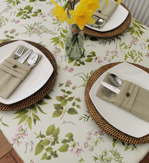 Oval Herb Garden Wipe Clean PVC Tablecloth