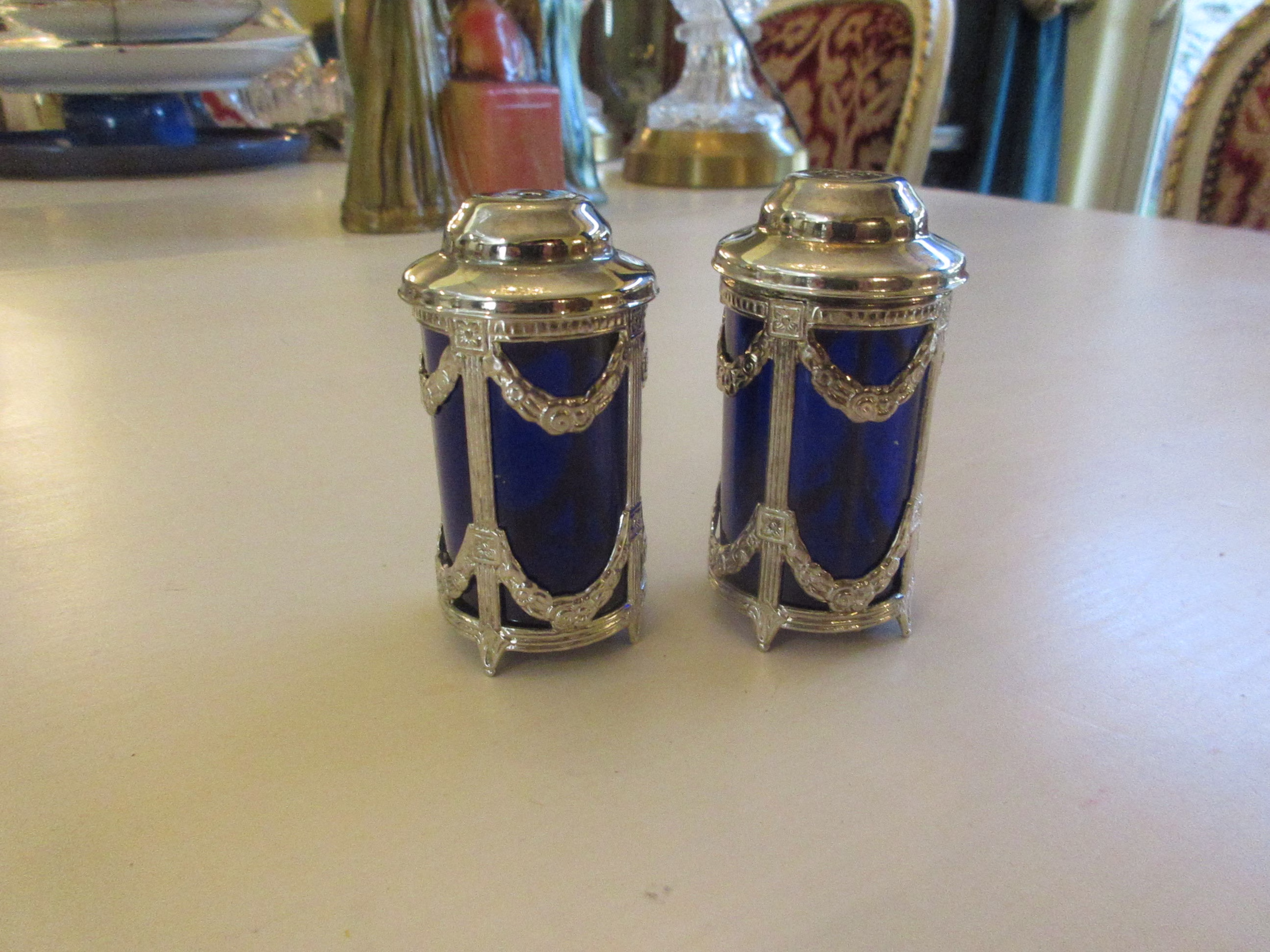 Cobalt Blue & Silver Tone Salt Pepper Shaker Set