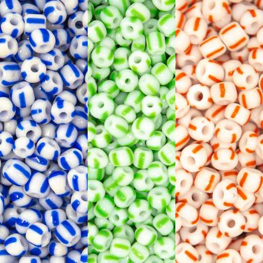 1000 3mm Vertical Striped Glass Seed Beads Red, Blue & Coral 8/0 Size 1mm Centre Drilled Hole Great For Bead Jewellery & Crafts