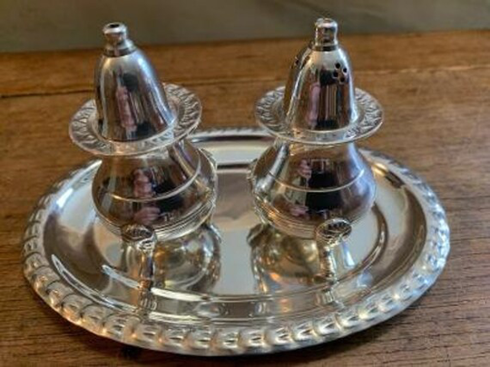 Silver Plated Salt & Pepper Set With Underplate