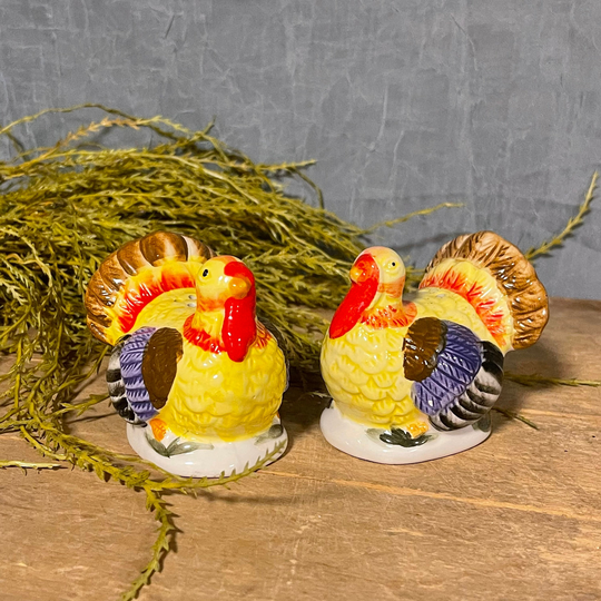 Vintage Turkey Salt & Pepper Shakers Hand Painted Ceramic Thanksgiving