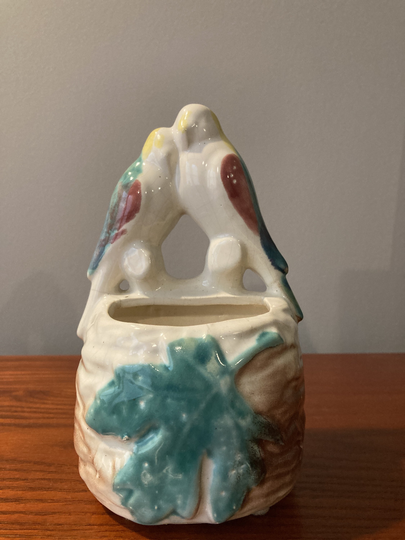 Vintage Love Birds Pottery Planter Wall Pocket