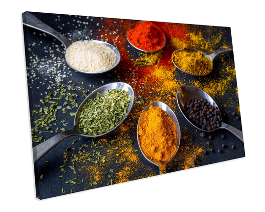 Food Spoons Herbs & Spices Kitchen Canvas Wall Art Box Framed Picture Home Decor