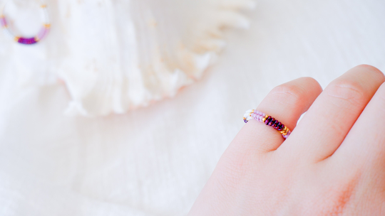 Beaded Purple Pink Colors Ring, Seed Bead Unique Ring For Women, Beads Band Unusual Women, Handmade