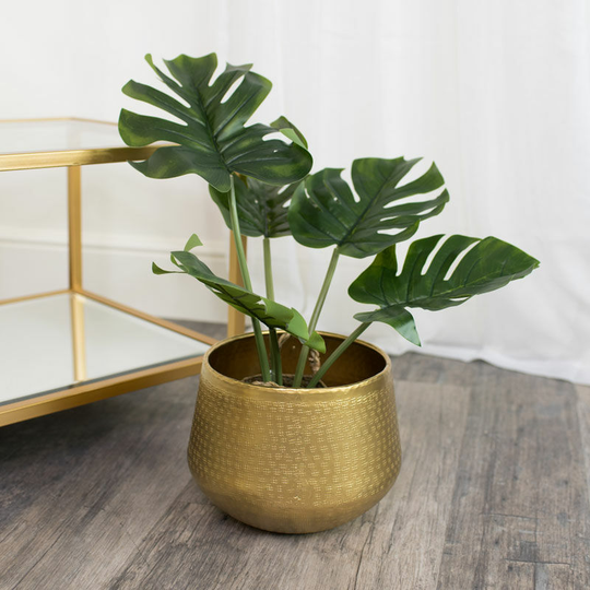 Medium Round Gold Patterned Planter - Gold