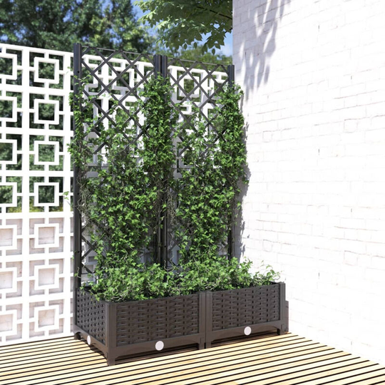 Asupermall - Garden Planter with Trellis Black 80x40x121.5 cm pp
