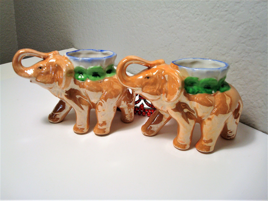 Vintage Lusterware Elephant Planters | 2 - Miniature Pair Of Lusterware Elephant Planters/Vases/Spill Vases Made in Japan