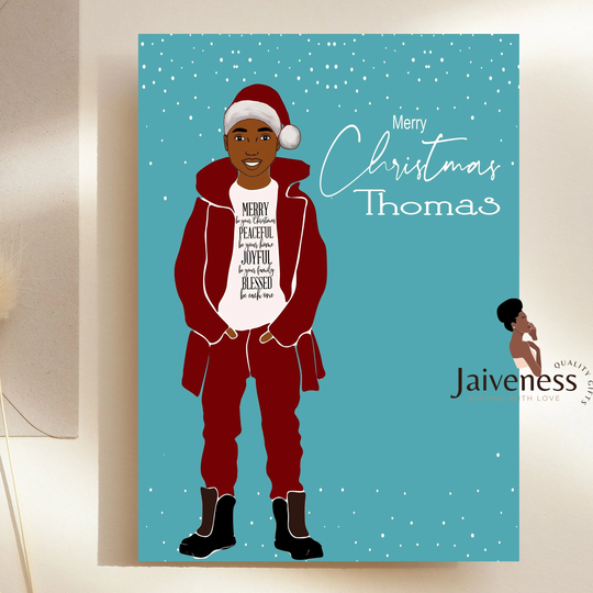 Black Boy Christmas Card Seasons Greetings Holiday Cards Diverse Greeting Merry Xmas Brother Son Godson, People