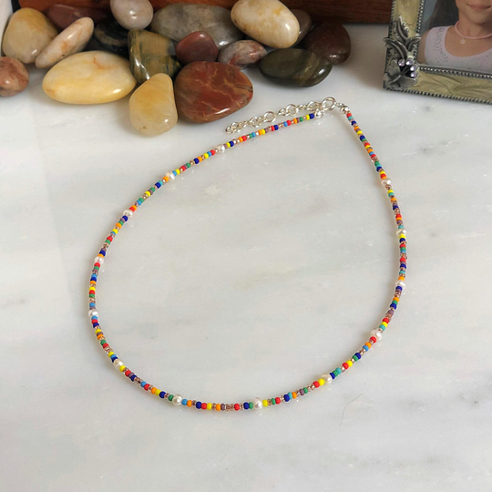 Fresh Water Pearls & Colorful Seed Bead Necklace, Freshwater Colorful Boho Hippie Necklace