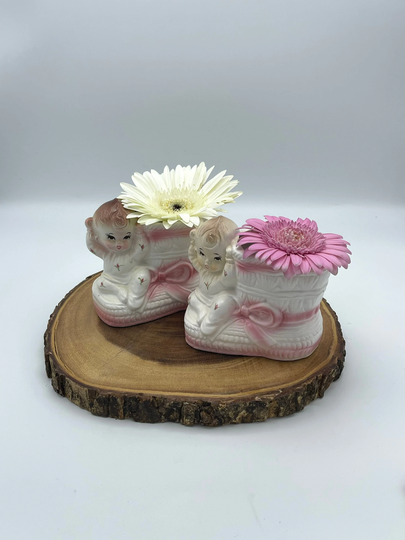 Vintage Anthropomorphic Baby Planters | Mcm Big Eye Twin Gift For Twins