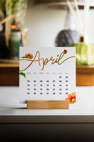 Desk Calendar 2023 | Seasonal Artworks Illustrated With Wooden Stand