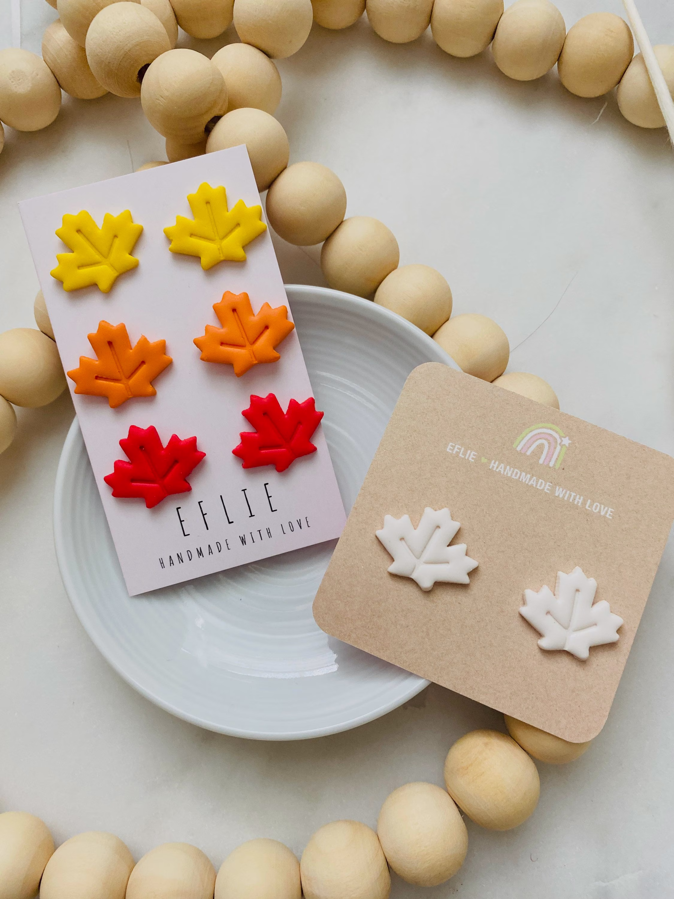 Three Pair Set Of Fall Leaf Stud Earrings | Leaves Fall Yellow Orange Red Seasonal Stud