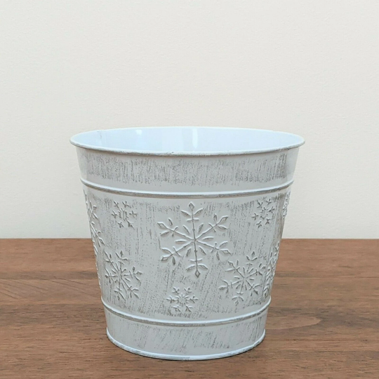 Christmas Metal White Snowflake Planter Garden Plant Pot Flower Bucket Container
