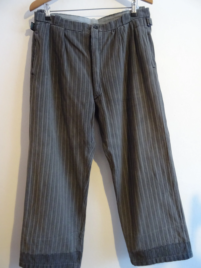 Vintage French Striped Chore Pants Workwear 1950S 50S Cotton Work Cinch Trousers Salt & Pepper 35.5W 27L