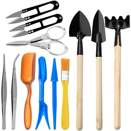 Asupermall - 12PCS Garden Planting Tool Set Bonsai Succulent Transplanting Miniature Fairy Mini Garden Planting Gardening Hand Tools for Home Office