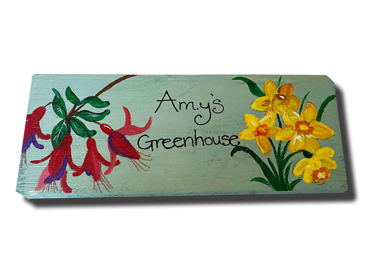 Daffodil & Fuchsia Garden Sign, Personalised Plaque, Flower, Floral, Allotment, Summerhouse, Shed, Cottage, Potting Hand Painted