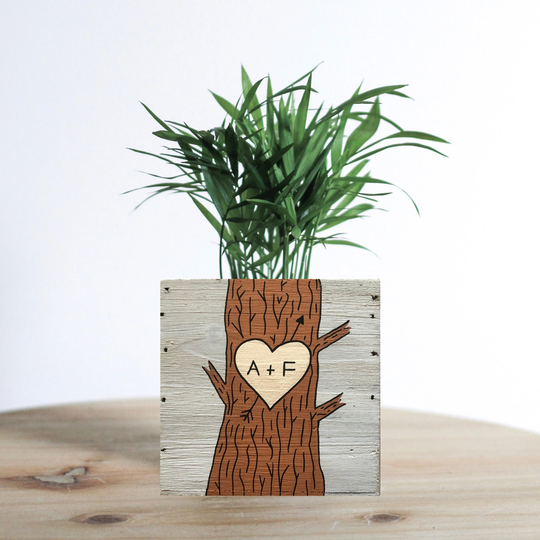Couple Planter Carved Heart Tree, Personalized Gift For Valentine's Day, Wife, Husband, Wedding Anniversary Engagement
