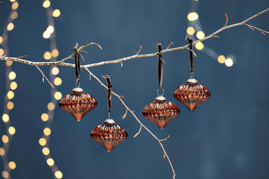Bauble Seasonal Decor, Christmas Tree Topper Décor, Christmas Bauble, Glass Bauble, Party Tree Decoration in Set Of 4 - Rust