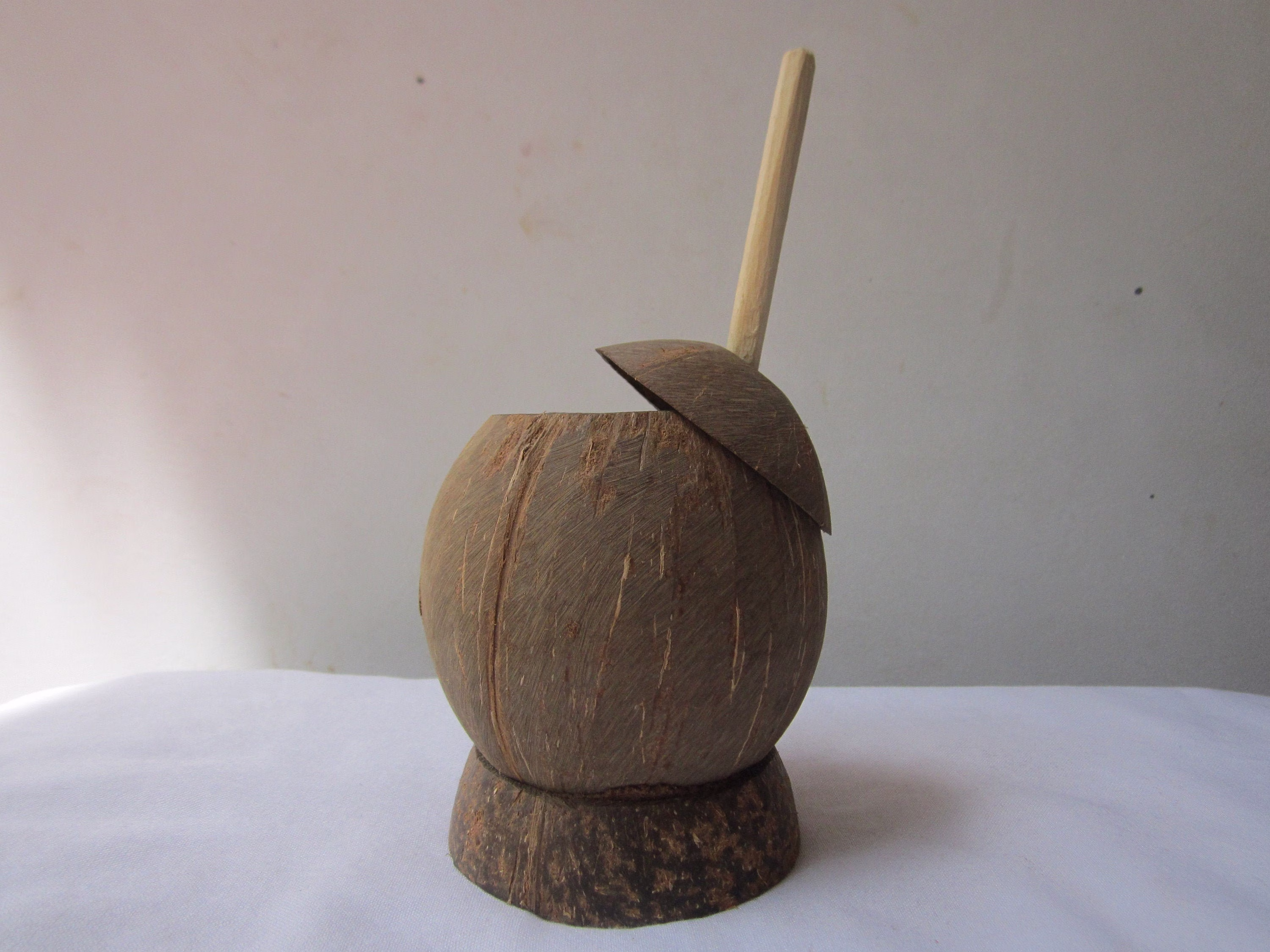 Handmade Coconut Shell Salt Container With Spoon & Lid, Not Varnished, Eco Friendly Bowl From Sri Lanka