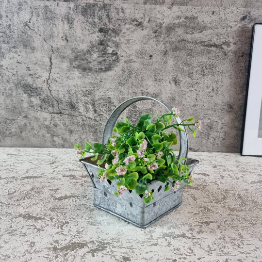 Mini Galvanised Cut Out Metal Basket Pot Planter