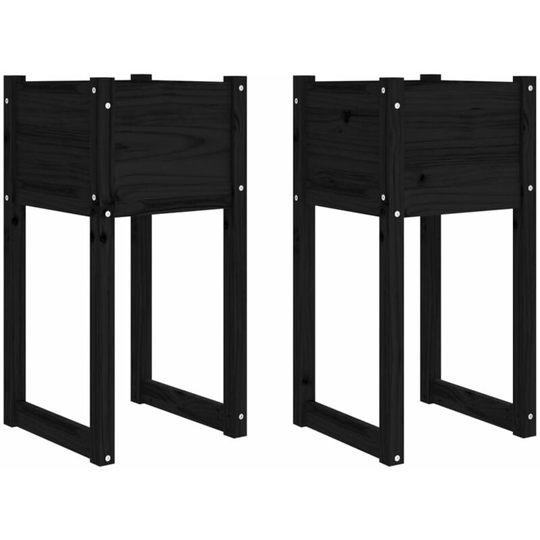 Planters 2 pcs Black 40x40x81 cm Solid Wood Pine Vidaxl Black