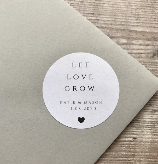 Let Love Grow Stickers, Wedding Favour Personalised Seed Wild Flower Packet Labels