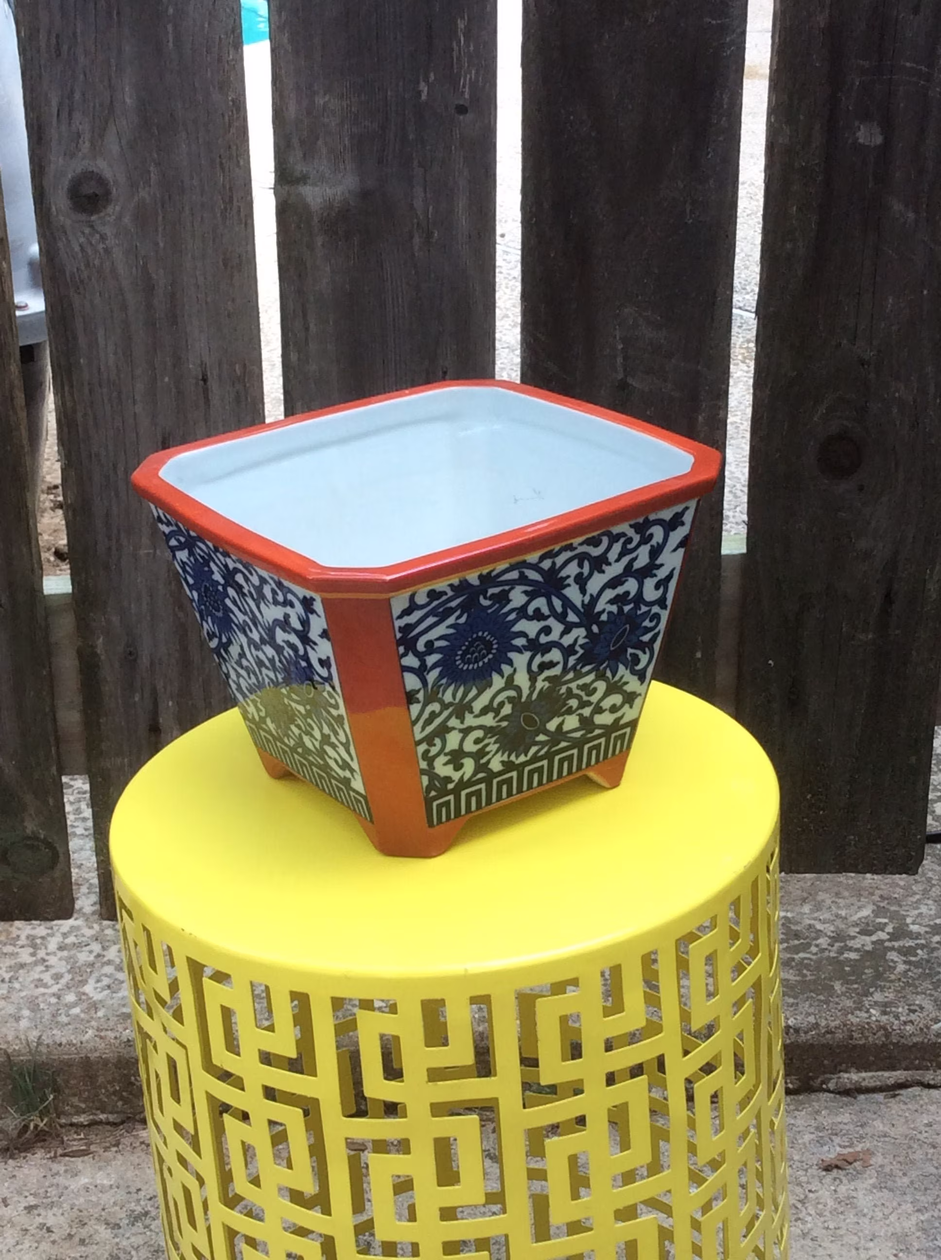 Fitz & Floyd Square Planter Japan White Red Blue Flower Vintage 1975
