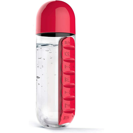 Water Bottle with Pill Holder, Portable Inserted Pill Case Bottle red - Muff