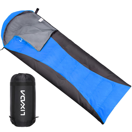 Sleeping Bag for Adults Boys and Girls 4-Season Camping Warm Sleeping Bag Waterproof with Storage Bag for All Season Camping, Blue & Grey&1100g