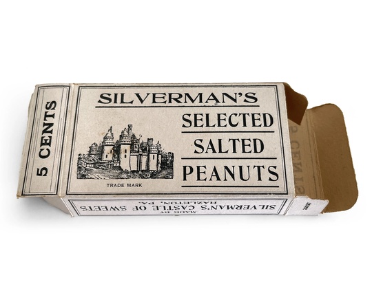 Vintage Food Box, Silverman's Salted Peanuts Snack Packaging, Cardboard General Store Advertising, Rustic Kitchen Home Accents