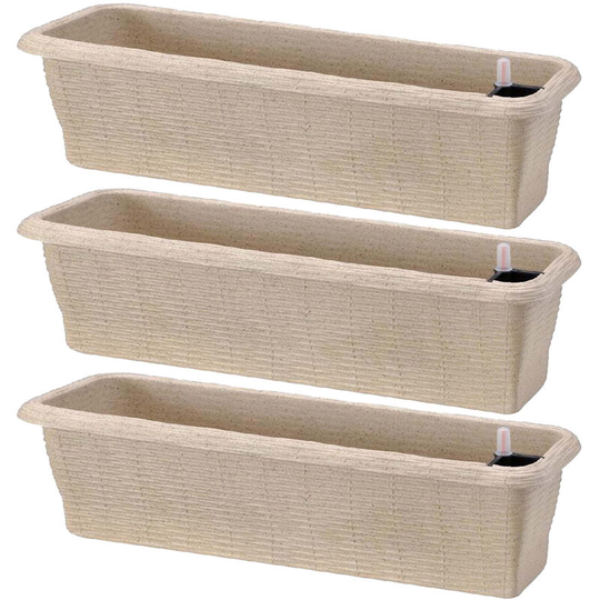 Straw - Set of 3 self-watering planters for indoor and outdoor use. Set of 3 planters 60x20x17,5h with self-watering system