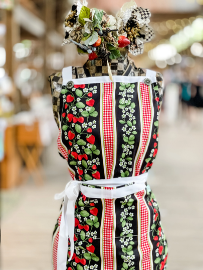 strawberry Apron With Red & White Checks Perfect For The Summer Season