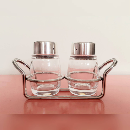 Vintage Glass Silver Plate Salt & Pepper Table Set Made in Italy