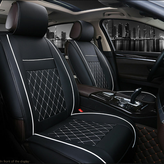 Universal four seasons 3D quilted embroidered car seat adjustable front seat cover, standard version, black and white
