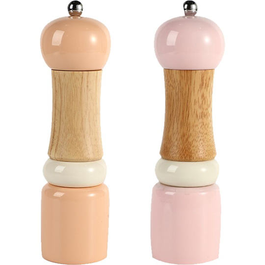 Pantryware Salt Pepper Grinder Set for Seasoning, Cooking, Serving, Wood and Ceramic Danish Orange + Danish Powder