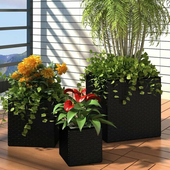 Echoo - Garden Planters 3 pcs Poly Rattan Black